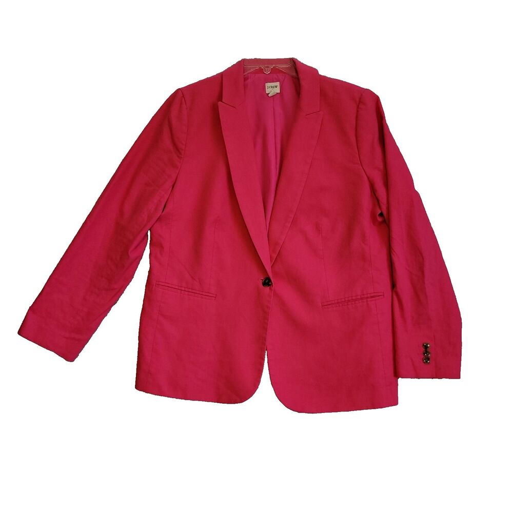 J Crew Women Linen Blend Blazer Jacket Size 16 Pink Office Travel Casual Church